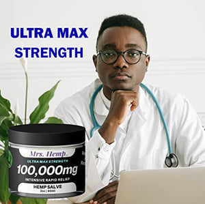 100,000 MG Hemp Extra Strength Healing Salve | Ideal for Hips, Joints, Neck, Back, Elbows, Fingers, Hands, and Knees. 100% Natural - Proudly Made in USA…