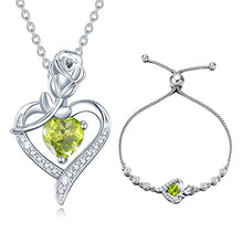 Load image into Gallery viewer, Agvana Fine Jewelry August Birthstone Necklace Bracelet for Women Sterling Silver Genuine Peridot CZ Rose Flower Heart Pendant Mothers Day Gifts for Mom Anniversary Birthday Gifts for Girls Her
