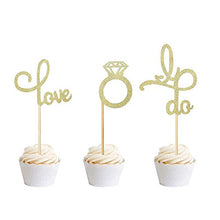 Load image into Gallery viewer, 36 PCS Diamond Ring Love I Do Cupcake Toppers for Bridal Shower Hen Party Wedding Engagement (Rose Gold)
