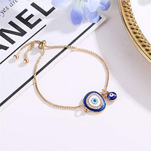 Load image into Gallery viewer, Vintage Blue Evil's Eyes Bracelet Link Chain Fashion Ethnic Adjustable Rhinestone Blue Eye Bracelet Bangle for Women Girls (Deep blue)
