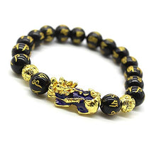 Load image into Gallery viewer, Feng Shui 10mm Hand Carved Mantra Bead Bracelet with Golden Coins Bead and Color Changed Pi Xiu/Pi Yao Attract Wealth and Good Luck
