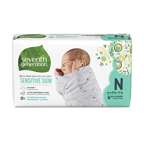 Seventh Generation Baby Diapers for Sensitive Skin, Animal Prints, Size 0 Newborn, 36 count