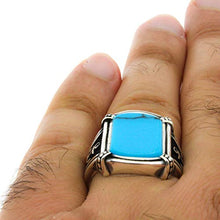 Load image into Gallery viewer, Solid 925 Sterling Silver Rings for Men Turkish Handmade Simulated Turquoise Anchor Luxury Design Premium Quality (9)
