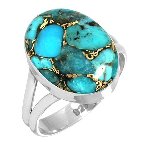 925 Sterling Silver Women Jewelry Copper Blue Turquoise Ring Size 5.5