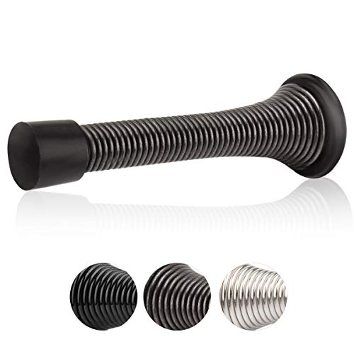 Load image into Gallery viewer, HOMOTEK 12 Pack Oil Rubbed Bronze Spring Door Stops,3-1/4” Heavy Duty Door Stop - Flexible Spring Door Stopper with Low Mounted Black Rubber Bumper Tips