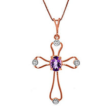 Load image into Gallery viewer, Galaxy Gold 0.57 Carat 14k White Rose Yellow Solid Gold Faith Amethyst Diamond Cross Pendant Necklace 4085 (Rose-Gold, 14k)
