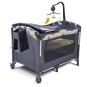 SKIH 5 in 1 Baby Bedside Sleeper, Baby Bassinet, Bedside Cribs with Toys & Music Box, Mattress, Foldable Baby Playard, Portable Travel Crib for Girl Boy Infant Newborn (Grey)