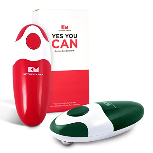 Kitchen Mama Electric Can Opener V2 Christmas Color Edition: Upgraded Blade Opens Any Can Shape - No Sharp Edge, Food-Safe, Handy with Lid Lift, Battery Operated & Handheld (Bundle Red & Army Green)