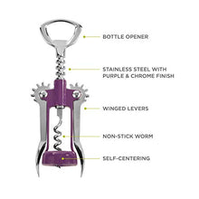 Load image into Gallery viewer, True Soar Purple Winged Corkscrew, Self Centering Worm, Bottle Opener
