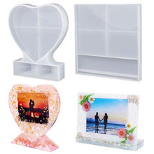 Load image into Gallery viewer, LET'S RESIN Resin Photo Frame Molds, Large Size Silicone Picture Frames Resin Molds for Casting, Square &amp; Heart Shape Silicone Epoxy Molds for DIY Home Table Decor
