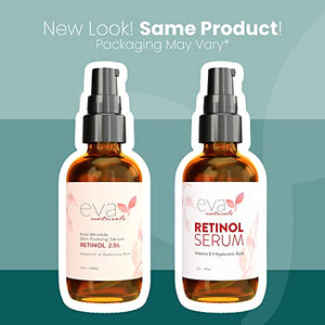 Eva Naturals Retinol Serum for Face with Hyaluronic Acid, Vitamin E & Organic Aloe - Retinol Face Serum that Reduce Wrinkles, Fine Lines & Dark Spots - Vitamin A, Anti Aging Serum (Double Sized 2oz Bottle), 2 Pack