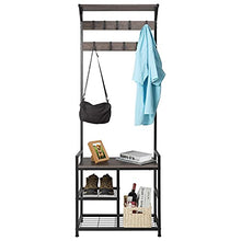 Load image into Gallery viewer, HOMEKOKO Coat Rack Shoe Bench, Hall Tree Entryway Storage Bench, Wood Look Accent Furniture with Metal Frame, 3-in-1 Design
