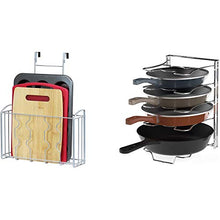 Load image into Gallery viewer, SimpleHouseware Over the Cabinet Door Organizer Holder + 5 Adjustable Compartments Pan and Pot Lid Organizer
