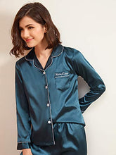 Load image into Gallery viewer, SheIn Women's Sexy 7pcs Pajama Set Cami Pjs with Shirt and Eye Mask Teal Blue Medium
