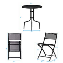 Load image into Gallery viewer, Giantex 3 Pcs Bistro Set Garden Backyard Round Table Folding Chairs, with Rust-Proof Steel Frames &amp; Reinforced Glass Design Outdoor Patio Furniture, Black
