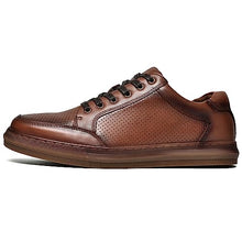 Load image into Gallery viewer, Men's Fashion Sneakers Casual Leather Shoes for Men Perforated Brown Genuine Leather Upper Lace Up Slip On Walking Shoe Size 11
