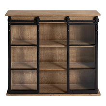 Load image into Gallery viewer, Kate and Laurel Barnhardt Decorative Wooden Wall Cabinet with Two Sliding Glass Doors, 30" x 28", Rustic Brown, Barndoor Modern Farmhouse Storage
