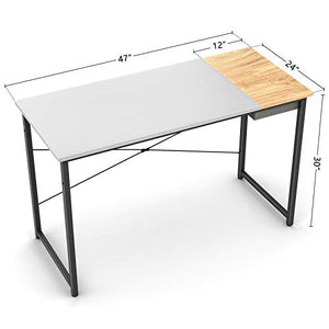 Cubiker Computer Desk 47" Home Office Writing Study Laptop Table, Modern Simple Style Desk with Drawer, White Natural