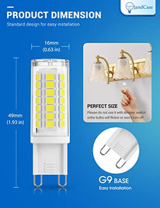 G9 LED Light Bulbs 5W, JandCase 40W Halogen Equivalent, 6000K High Brightness 400LM, G9 Base Not Dimmable, Flicker-Free, Daylight White for Home Lighting, Chandeliers, Household Applications, 5 Pack