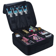 Load image into Gallery viewer, Relavel Travel Makeup Train Case Makeup Cosmetic Case Organizer Portable Artist Storage Bag with Adjustable Dividers for Cosmetics Makeup Brushes Toiletry Jewelry Digital Accessories Black
