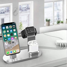 Load image into Gallery viewer, OLEBR Charging Stand Compatible with iWatch 6 and SE Watch Charging Stand for AirPods, iWatch Series 6/SE/5/4/3/2/1,iPhone 11/11 Pro/11 Pro Max/Xs/X Max/XR/X/8/8Plus/7/7 Plus /6S /6S Plus-Silver
