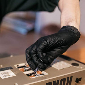 AMMEX GlovePlus Industrial Black Nitrile Gloves, Box of 100, 5 mil, Size Medium, Latex Free, Powder Free, Textured, Disposable, GPNB44100-BX