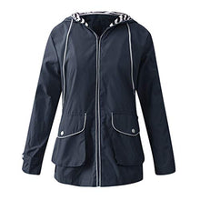 Load image into Gallery viewer, Womens Plus Size Raincoat Rain Jacket Water-Resistant Hooded Quick Dry Athletic Windbreaker Zipper Hoodie Coat Jacket Memela Navy
