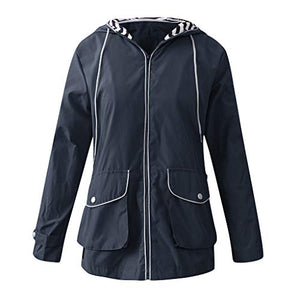 Womens Plus Size Raincoat Rain Jacket Water-Resistant Hooded Quick Dry Athletic Windbreaker Zipper Hoodie Coat Jacket Memela Navy