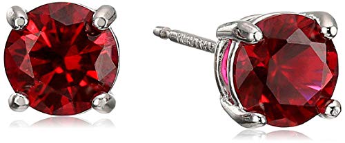 Amazon Essentials Sterling Silver Round Created Ruby Birthstone Stud Earrings (July)