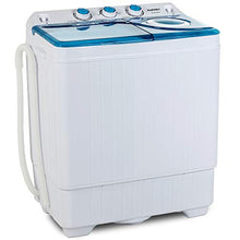 Load image into Gallery viewer, KUPPET Compact Twin Tub Portable Mini Washing Machine 26lbs Capacity, Washer(18lbs)&amp;Spiner(8lbs)/Built-in Drain Pump/Semi-Automatic (White&amp;Blue)

