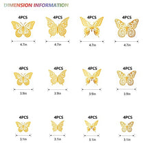 Load image into Gallery viewer, 3D Butterfly Wall Stickers, 48 Pcs 4 Styles 3 Sizes, Removable Metallic Wall Sticker Room Mural Decals Decoration for Kids Bedroom Nursery Classroom Party Wedding Decor DIY Gift (Gold)
