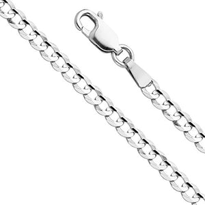 14k REAL White Gold Solid Men's 4mm Cuban Concave Curb Chain Necklace with Lobster Claw Clasp - 20"