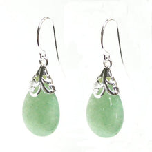Load image into Gallery viewer, Natural Aventurine Green Teardrop Sterling Silver Filigree Flower Bail and French Hook Earwires Dangle Earrings
