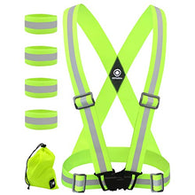 Load image into Gallery viewer, Reflective Vest with Reflective Bands - Reflective Running Gear for Men and Women for Night Running, Biking, Walking. Reflective Running Vest, Safety Straps, Reflector Strips (Green Vest + 4 Bands)
