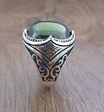 Load image into Gallery viewer, Handmade 925K Sterling Silver Mens Ring With Cubic Zircon Peridot color Stone
