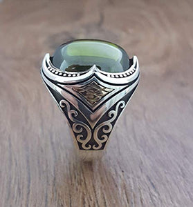 Handmade 925K Sterling Silver Mens Ring With Cubic Zircon Peridot color Stone