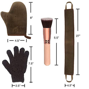 4 Pack Self Tanning Mitt Applicator Kit, with Self Tanning Glove, Self Tan Back Applicator, Exfoliating Glove, Flat Top Self Face Tanner Brush, for Self Sunless Tan Fake Bake Tan (brown)