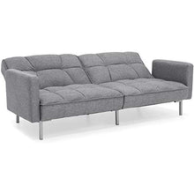Load image into Gallery viewer, Best Choice Products Convertible Linen Fabric Tufted Split-Back Plush Futon Sofa Furniture for Living Room, w/ 2 Pillows, Wood Frame, Metal Legs - Dark Grey
