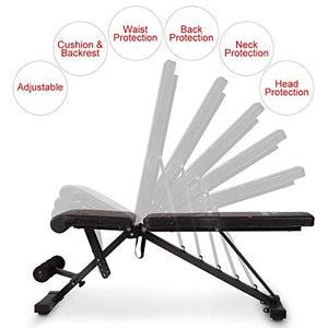 FLYBIRD Adjustable Bench,Utility Weight Bench for Full Body Workout- Multi-Purpose Foldable incline/decline Bench (Black)