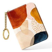 Load image into Gallery viewer, Nipichsha Credit Card Holder, Small RFID Card Wallet for Women, Slim Leather Card Holder Wallet, Credit Card Wallet Organizer, Pocket Business Card Case with Zipper &amp; Keychain (Simple Abstract Art)
