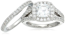 Load image into Gallery viewer, Amazon Collection Sterling Silver Platinum Plated Infinite Elements Cubic Zirconia Cushion Halo Ring, Size 8
