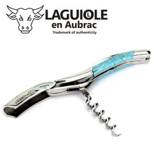 Load image into Gallery viewer, Laguiole en Aubrac corkscrew sommelier waiters knife 3 functions SOM99PWI larimar handle, stainless steel shiny
