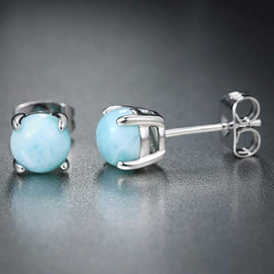 GEMSME 925 Sterling Silver Round Larimar Stud Earrings Hypoallergenic Jewelry for Women (larimar)