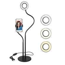 Load image into Gallery viewer, Selfie Ring Light with Cell Phone Holder Stand for Live Stream/Makeup, UBeesize Mini LED Camera Lighting with Flexible Arms Compatible with iPhone/Android
