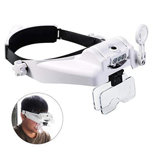 Mufuny Headband Magnifying Glasses Visor Headset with Light LED Magnifier Loupe Hands-Free for Close Work/Sewing/Crafts/Reading/Repair/Jewelry(1X to 14X)