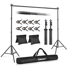 Load image into Gallery viewer, Emart Backdrop Stand 10x7ft(WxH) Photo Studio Adjustable Background Stand Support Kit with 2 Crossbars, 8 Backdrop Clamps, 2 Sandbags and Carrying Bag for Parties Wedding Events Decoration
