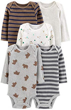 Load image into Gallery viewer, Simple Joys by Carter's Boys' 5-Pack Long-Sleeve Bodysuit, Bears/Animals Green/Stripes, 0-3 Months
