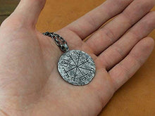 Load image into Gallery viewer, 925 Sterling Silver Viking Compass Vegvisir Pendant Hand Hammered Norse Jewelry Necklace
