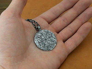 925 Sterling Silver Viking Compass Vegvisir Pendant Hand Hammered Norse Jewelry Necklace