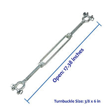 Load image into Gallery viewer, Hot Dipped Galvanized Steel Jaw and Jaw Turnbuckle, Turnbuckle Heavy Duty, 3500 lbs Working Load Limit, 3/8" Threaded Diameter x 12in - Durable, Weather Resistant Turnbuckles
